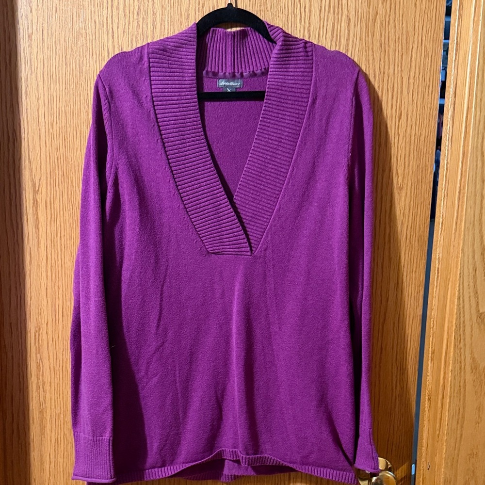 Eddie Bauer Deep Magenta V-Neck Sweater